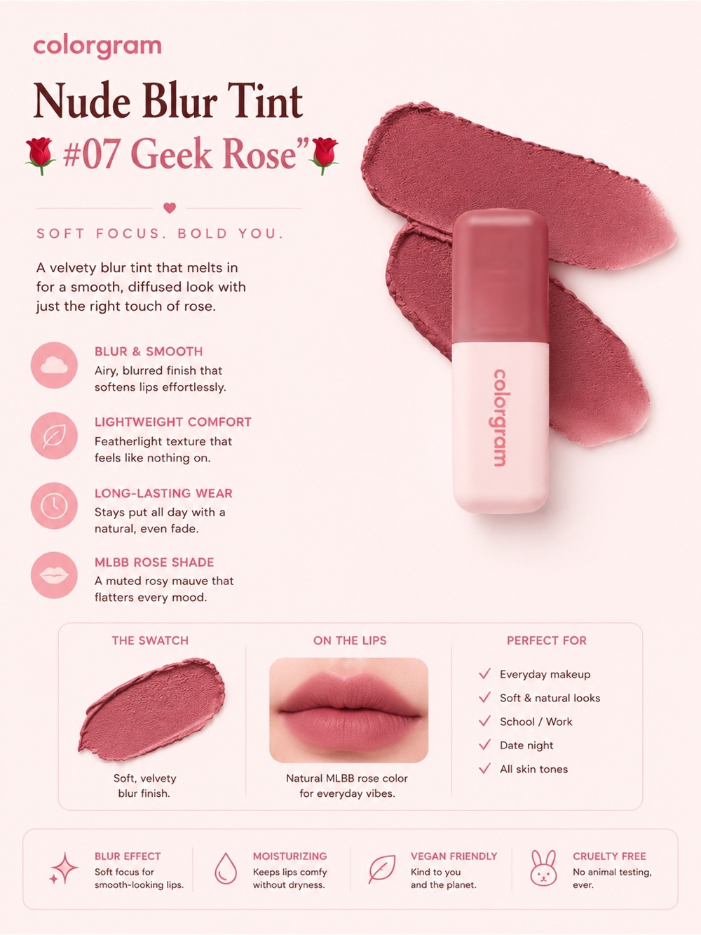 🌹 Colorgram Nude Blur Tint #07 “Geek Rose” 🌹